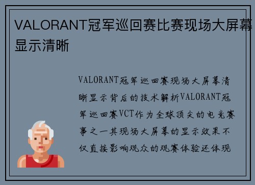 VALORANT冠军巡回赛比赛现场大屏幕显示清晰