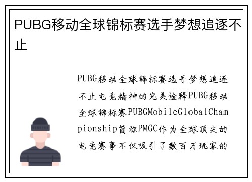 PUBG移动全球锦标赛选手梦想追逐不止