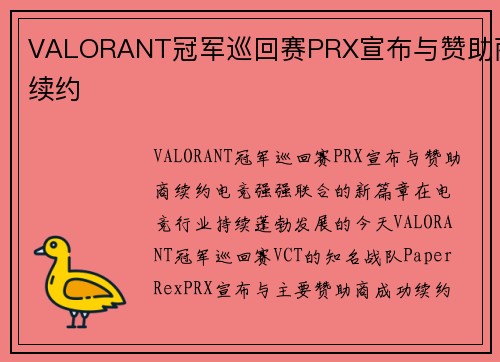 VALORANT冠军巡回赛PRX宣布与赞助商续约