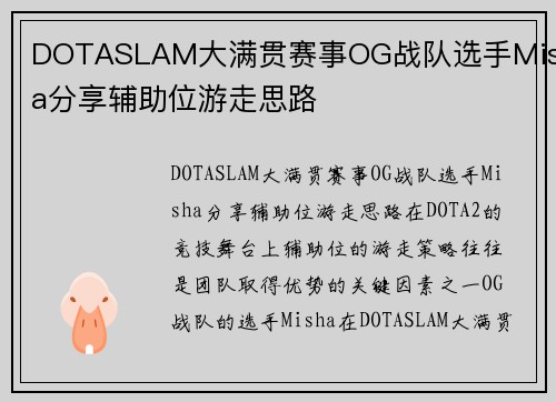DOTASLAM大满贯赛事OG战队选手Misha分享辅助位游走思路