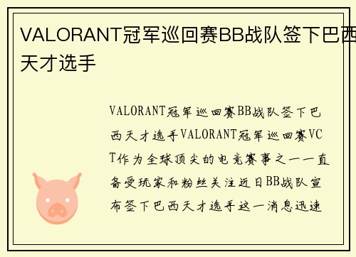VALORANT冠军巡回赛BB战队签下巴西天才选手