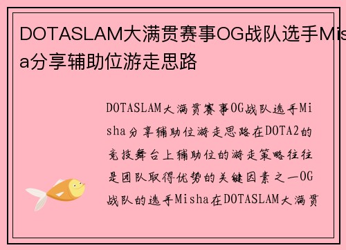 DOTASLAM大满贯赛事OG战队选手Misha分享辅助位游走思路